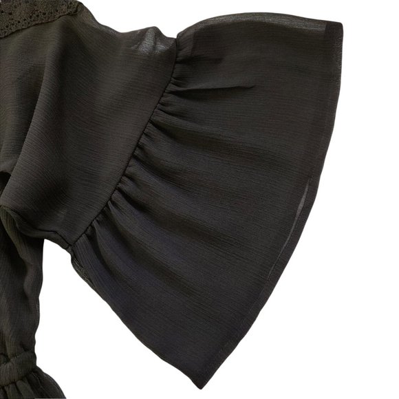 Torrid Chiffon Cold Shoulder Skater Dress Plus Size 1X Black Bell Sleeves NWT - Picture 3 of 11